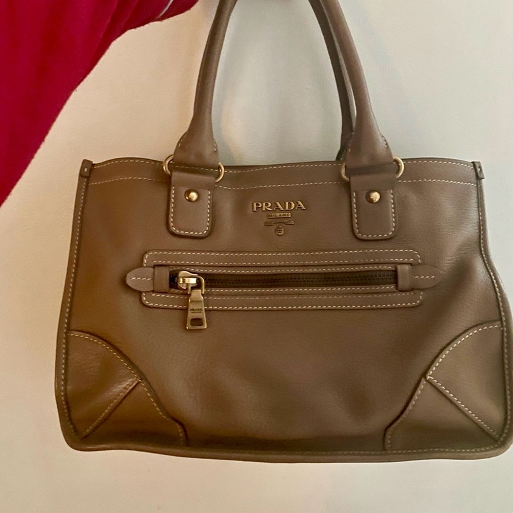 Prada 💜 HTF  Taupe Original Deer Skin Leather  Brown Top Handle Handbag - Picture 2 of 15